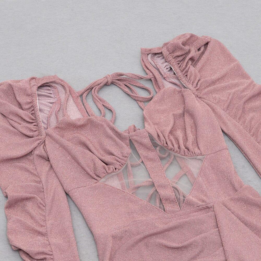 AIIZIE HIGH SLIT AND RUFFLES BACKLESS DRESS IN PINK - product image