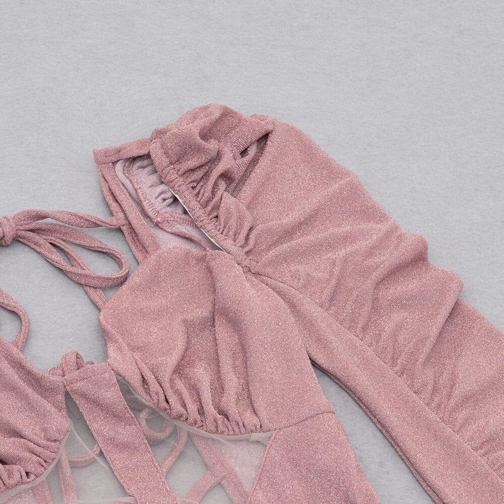 AIIZIE HIGH SLIT AND RUFFLES BACKLESS DRESS IN PINK - product image