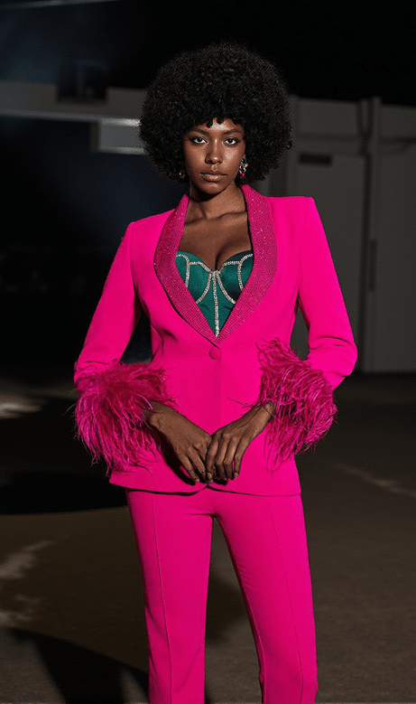 Viola Rhinestone Feather Blazer