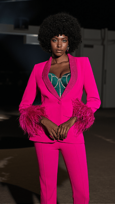 VIOLA RHINESTONE FEATHER BLAZER