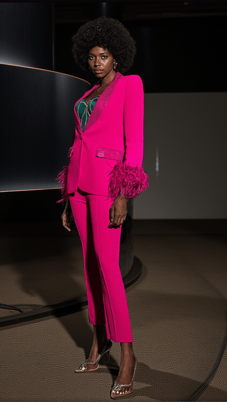 BLAZER VIOLA CON PIUME E STRASS