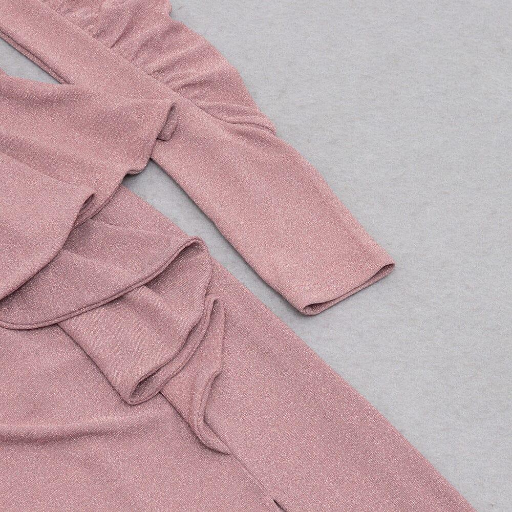 AIIZIE HIGH SLIT AND RUFFLES BACKLESS DRESS IN PINK - product image