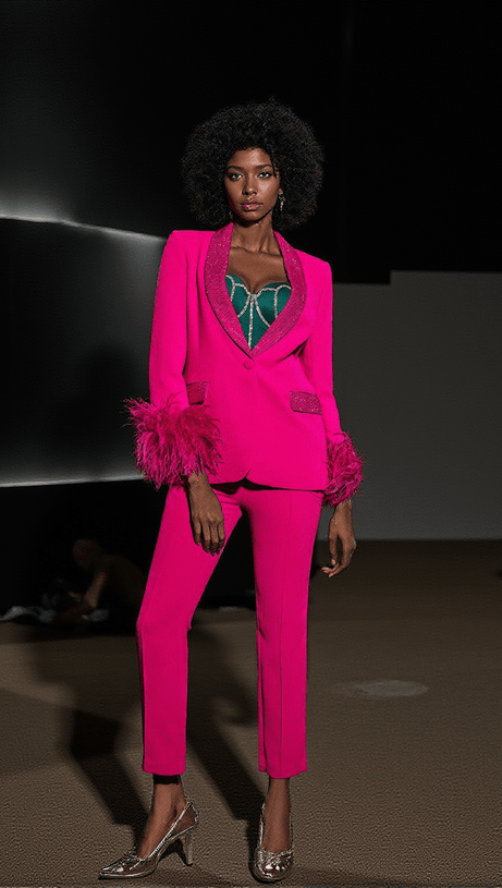 BLAZER VIOLA CON PIUME E STRASS