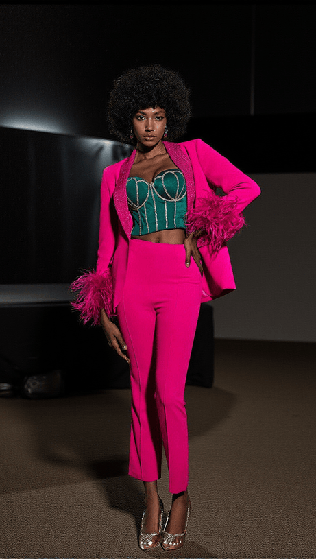 BLAZER VIOLA CON PIUME E STRASS