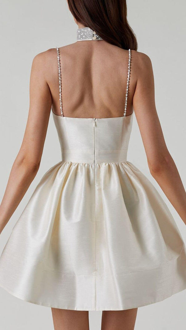 AIIZIE RHINESTONE SUSPENDER PLEATED DRESS IN BEIGE - product image