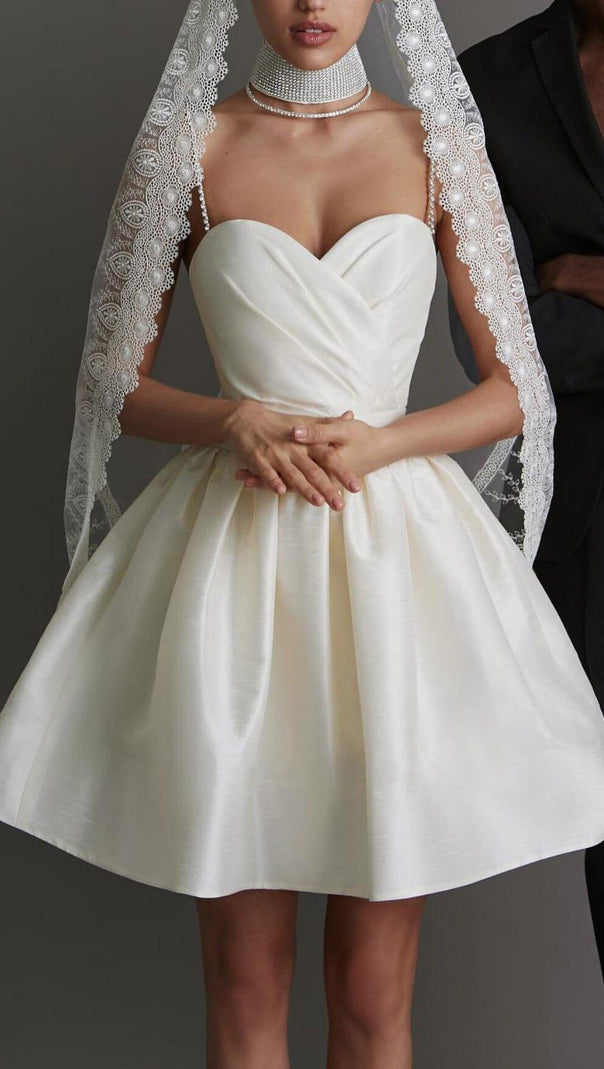 AIIZIE RHINESTONE SUSPENDER PLEATED DRESS IN BEIGE - product image
