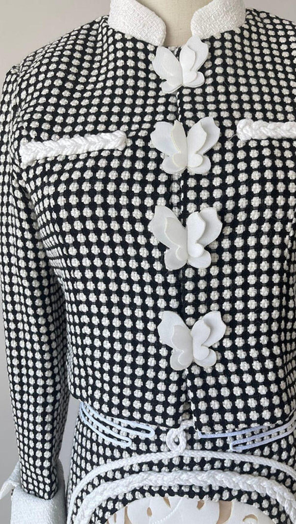 AIIZIE PLAID ROUND NECK LONG SLEEVE BOWKNOT TOPS HIGH WAIST A LINE SKIRTS - product image