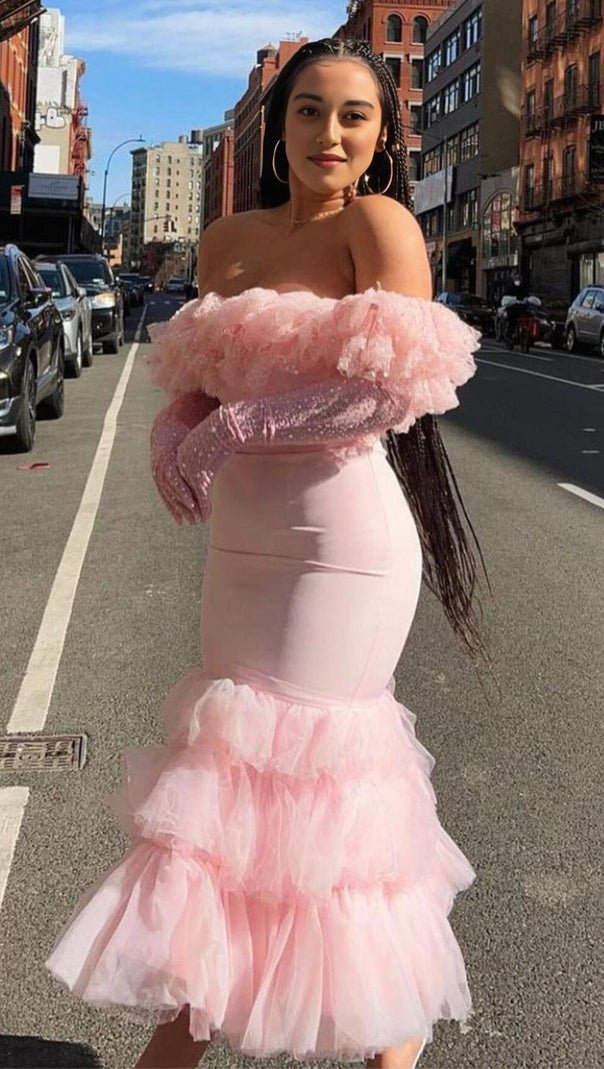 AIIZIE ONE-LINE SHOULDER AND WOODEN EARS DRESS IN PINK - product image