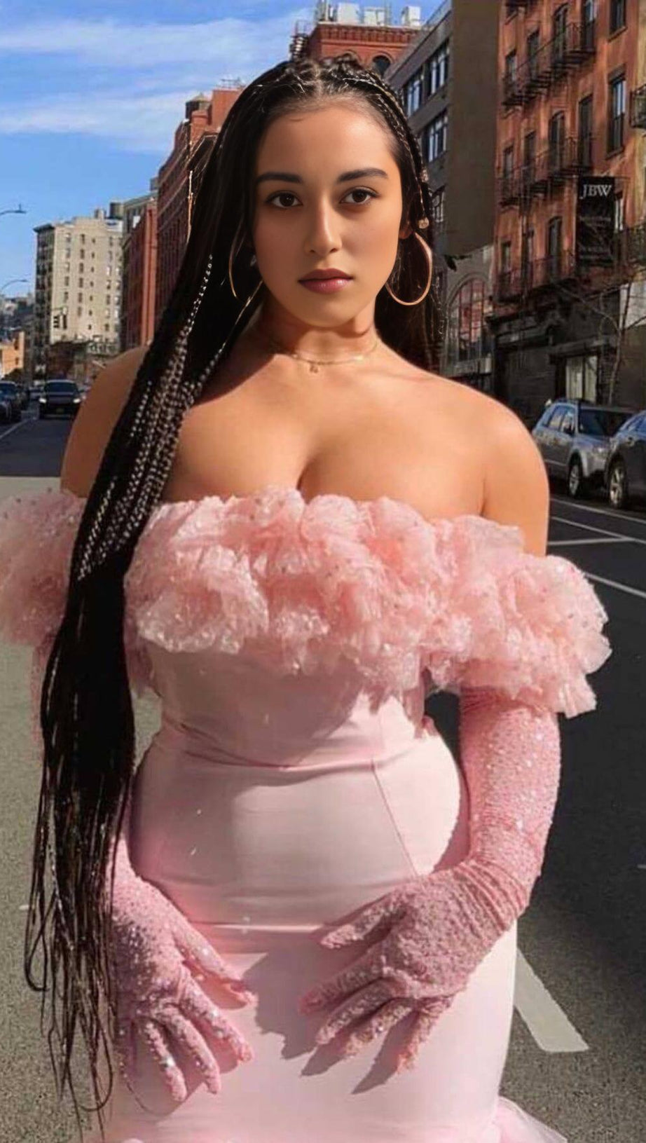 ONE-LINE SHOULDER AND WOODEN EARS DRESS IN PINK