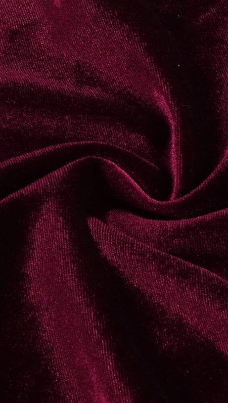 OFF SHOULDER WAIST HOLLOW VELVET MAXI DRESS IN BURGUNDY