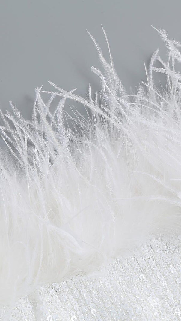 AIIZIE OSTRICH HAIR DECORATIVE BANDEAU MAXIC DRESS IN WHITE - product image