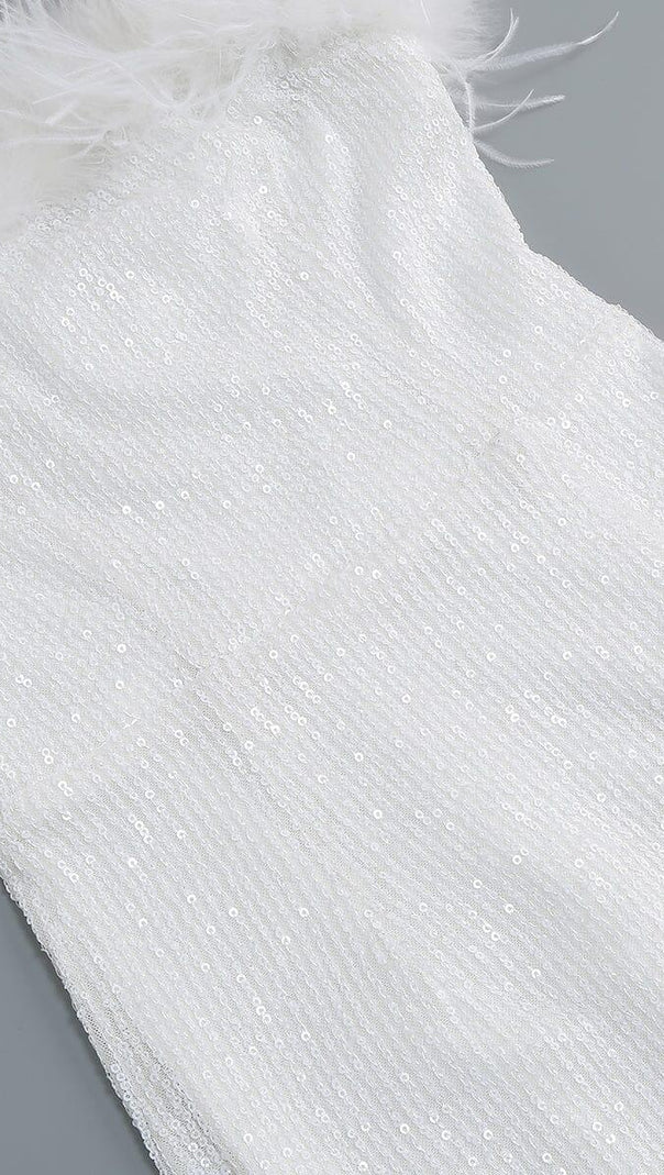 AIIZIE OSTRICH HAIR DECORATIVE BANDEAU MAXIC DRESS IN WHITE - product image