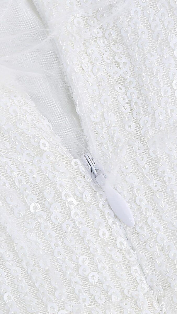 Ostrich Hair Decorative Bandeau Maxic Dress in White
