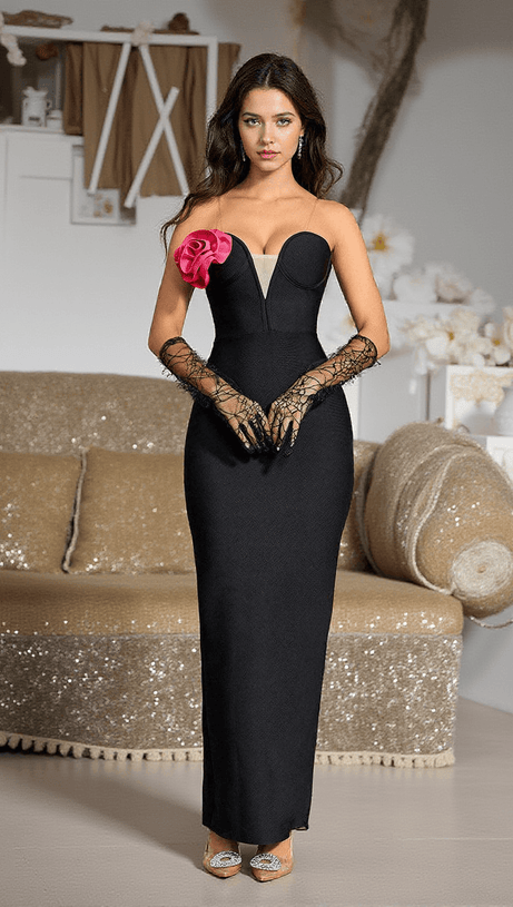 Trägerloses Bandagekleid „Livian“ mit Blumenmuster