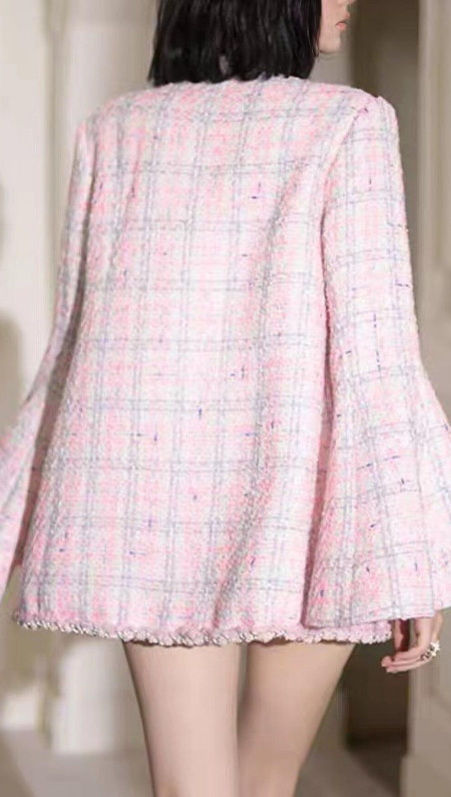 PINK WOVEN JACKET AND SUSPENDER SHORTS THREE-PIECE SET