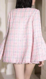 PINK WOVEN JACKET AND SUSPENDER SHORTS THREE-PIECE SET