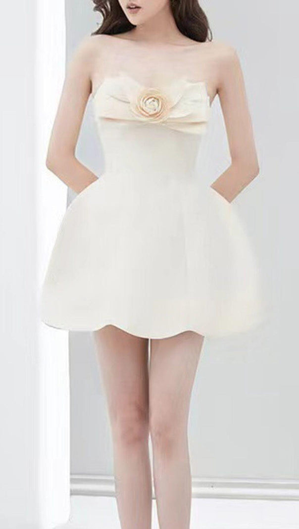 AIIZIE BOW DECORATIVE BANDEAU DRESS SET IN CHAMPAGNE - product image