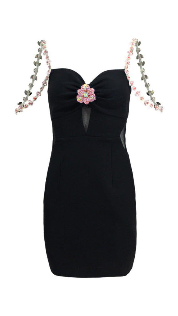 AIIZIE DIAMOND FLOWER SLEEVELESS SUSPENDER MINI DRESS IN BLACK - product image