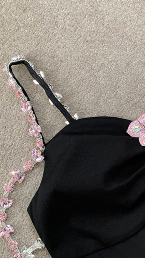 AIIZIE DIAMOND FLOWER SLEEVELESS SUSPENDER MINI DRESS IN BLACK - product image
