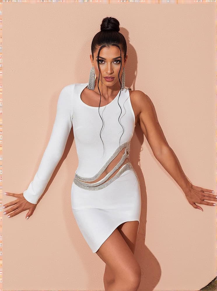 Lathan One Shoulder Bandage Dress In White