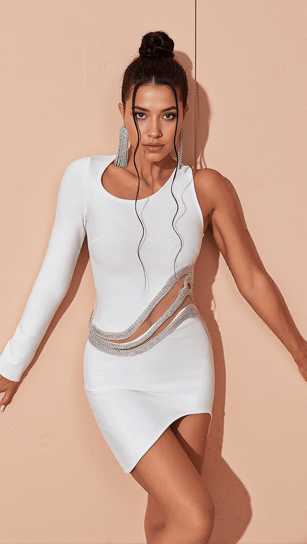 Lathan – Weißes One-Shoulder-Bandage-Kleid