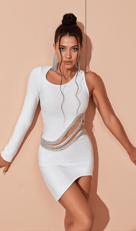 Lathan One Shoulder Bandage Dress In White