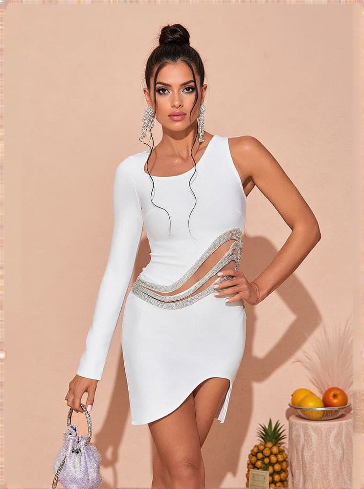 Lathan One Shoulder Bandage Dress In White