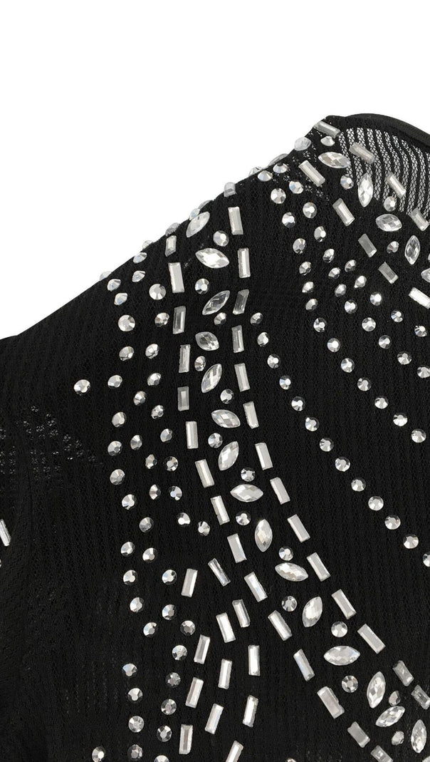 AIIZIE MESH DIAMOND DECORATIVE MAXI DRESS IN BLACK - product image