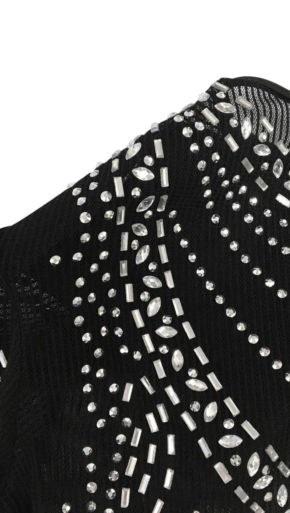 MESH DIAMOND DECORATIVE MAXI DRESS IN BLACK