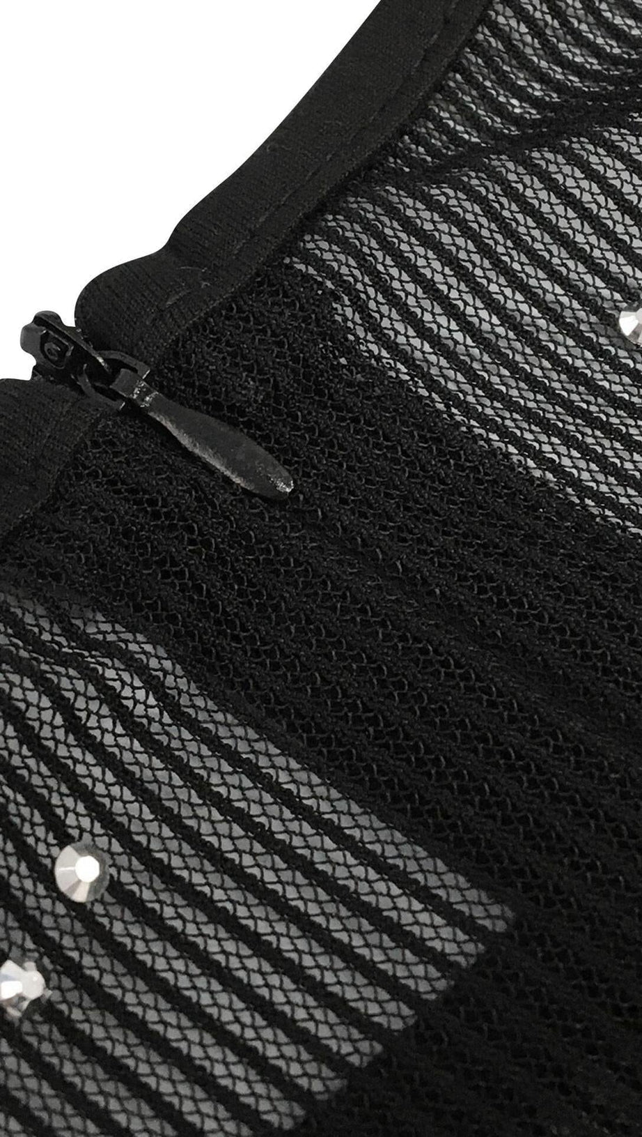 MESH DIAMOND DECORATIVE MAXI DRESS IN BLACK