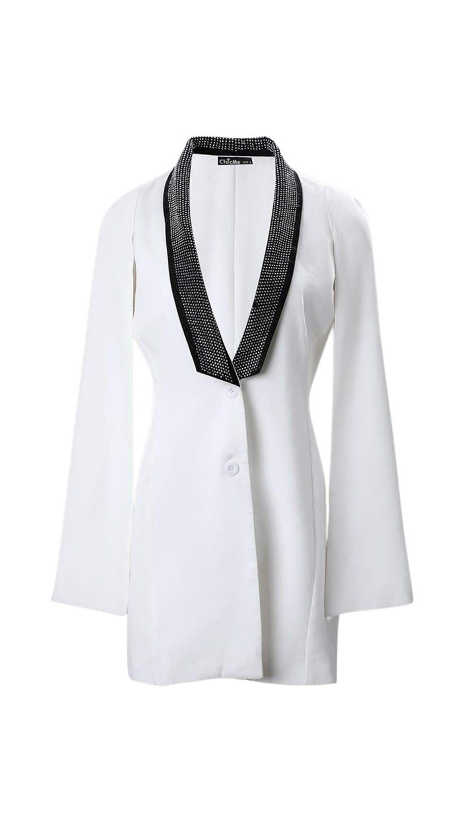 V-NECK DIAMOND DECORATIVE NECKLINE CLOAK DRESS IN WHITE