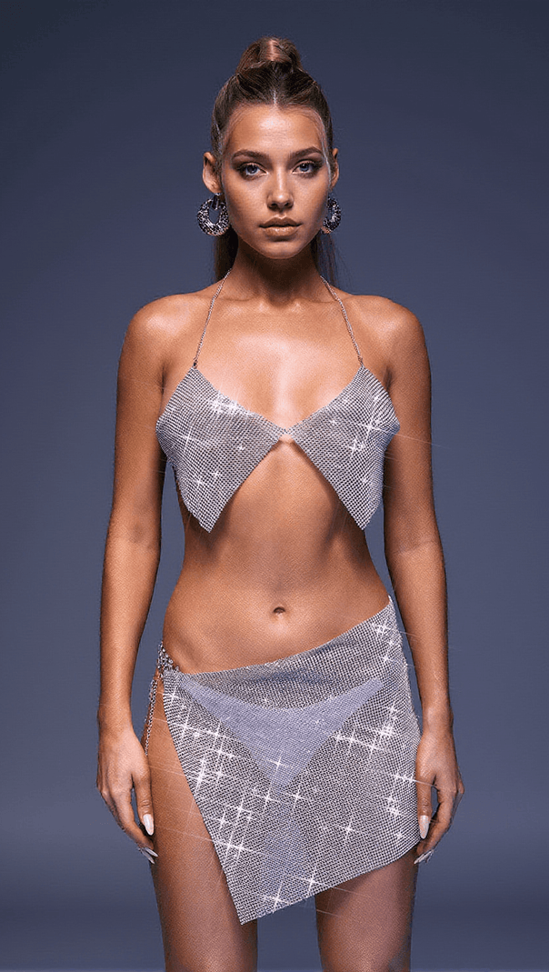 AIIZIE MARLOWE CHAINMAIL SKIRT IN SILVER - product image
