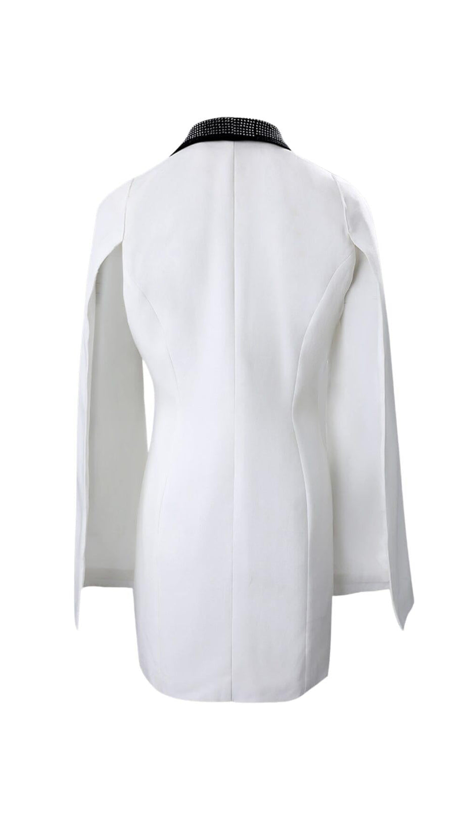 V-NECK DIAMOND DECORATIVE NECKLINE CLOAK DRESS IN WHITE