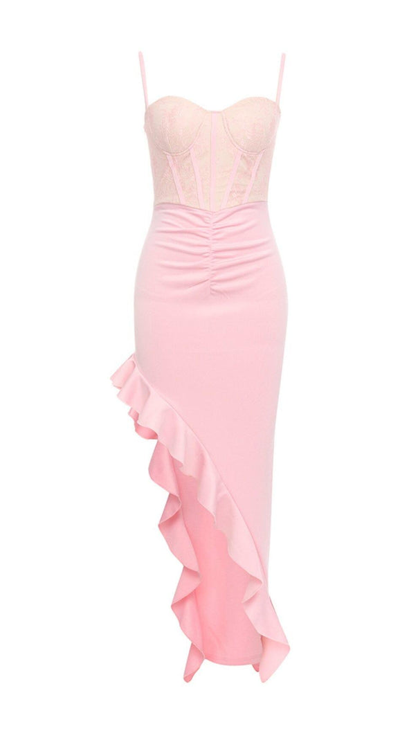 AIIZIE PINK SUSPENDER LACE RUFFLE DRESS - product image