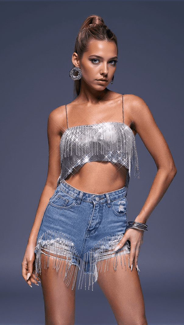 AIIZIE TIERA SPAGHETTI FRINGE CHAINMAIL TOP - product image