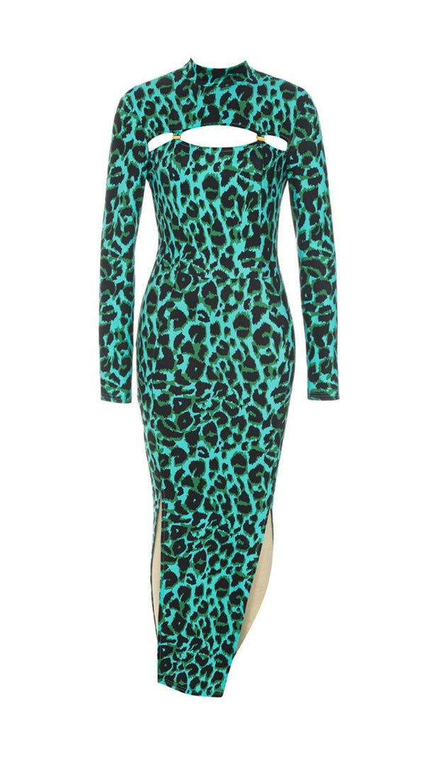 AIIZIE LEOPARD PRINT HOLLOW OUT MIDI DRESS IN CAMOUFLAGE - product image
