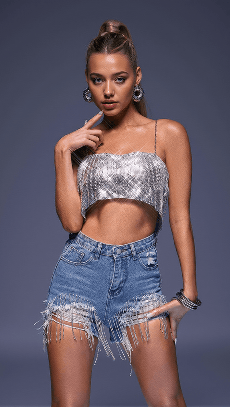 TIERA SPAGHETTI FRINGE CHAINMAIL TOP