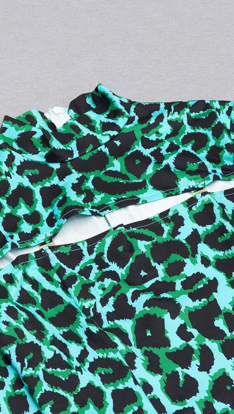 LEOPARD PRINT HOLLOW OUT MIDI DRESS IN CAMOUFLAGE