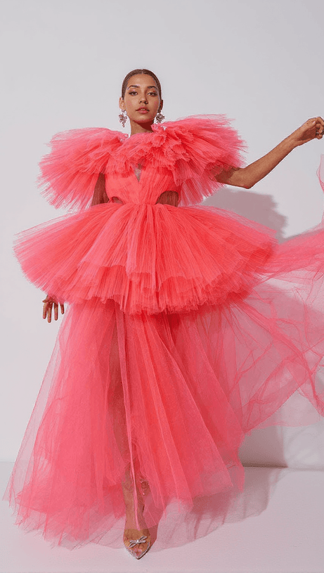BIBI PLUNGE CUTOUT TULLE DRESS