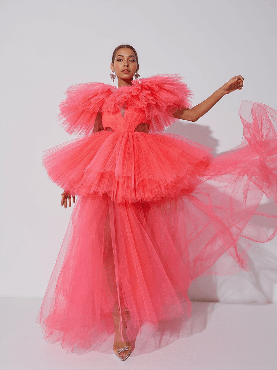 BIBI PLUNGE CUTOUT TULLE DRESS