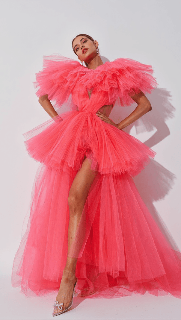AIIZIE BIBI PLUNGE CUTOUT TULLE DRESS - product image