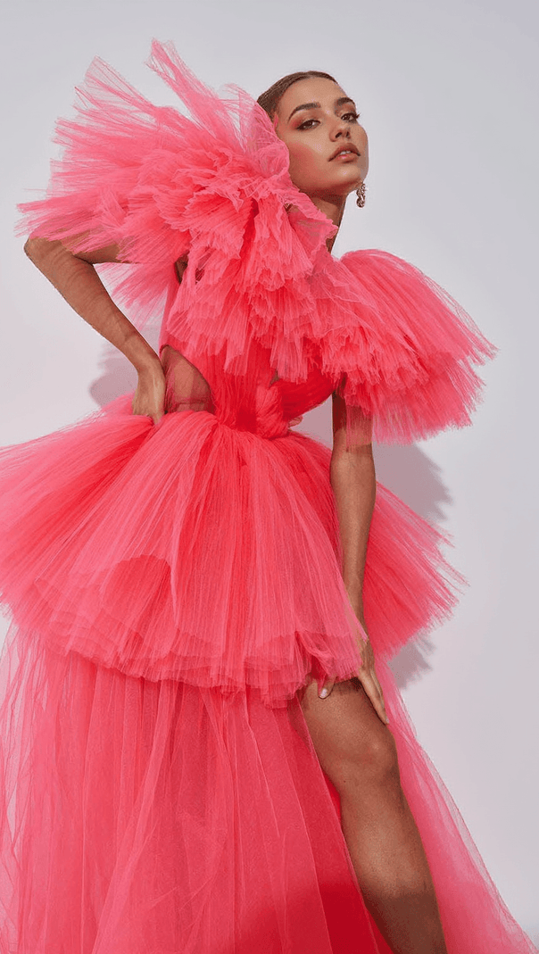 AIIZIE BIBI PLUNGE CUTOUT TULLE DRESS - product image
