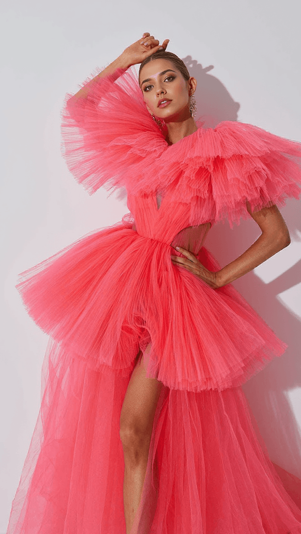 AIIZIE BIBI PLUNGE CUTOUT TULLE DRESS - product image