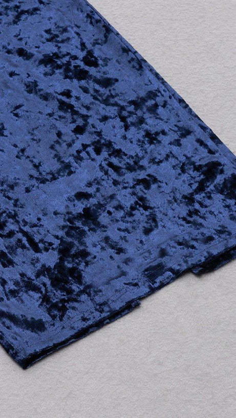 VELVET HALTER SEXY WAIST MIDI DRESS IN NAVY