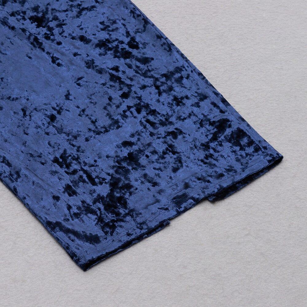 AIIZIE VELVET HALTER SEXY WAIST MIDI DRESS IN NAVY - product image