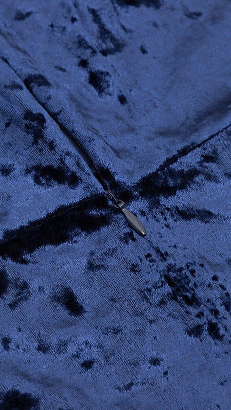 VELVET HALTER SEXY WAIST MIDI DRESS IN NAVY