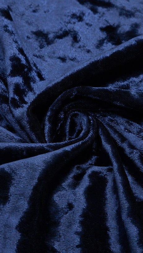 VELVET HALTER SEXY WAIST MIDI DRESS IN NAVY