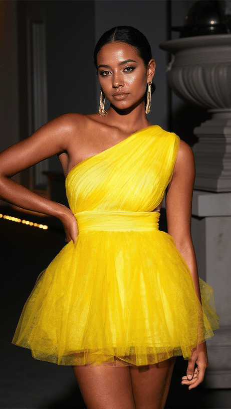 ABITO LUNGO IN TULLE MONOSPALLA ESSIE