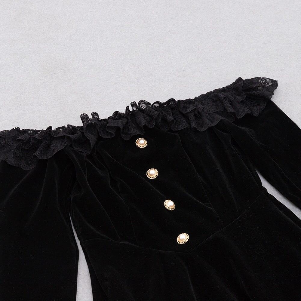 AIIZIE VELVET LACE ONE PIECE NECKLINE VINTAGE MIDI DRESS IN BLACK - product image