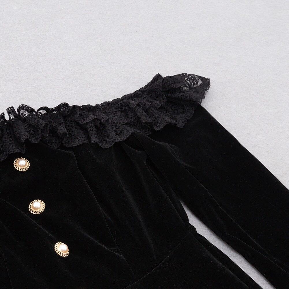 AIIZIE VELVET LACE ONE PIECE NECKLINE VINTAGE MIDI DRESS IN BLACK - product image